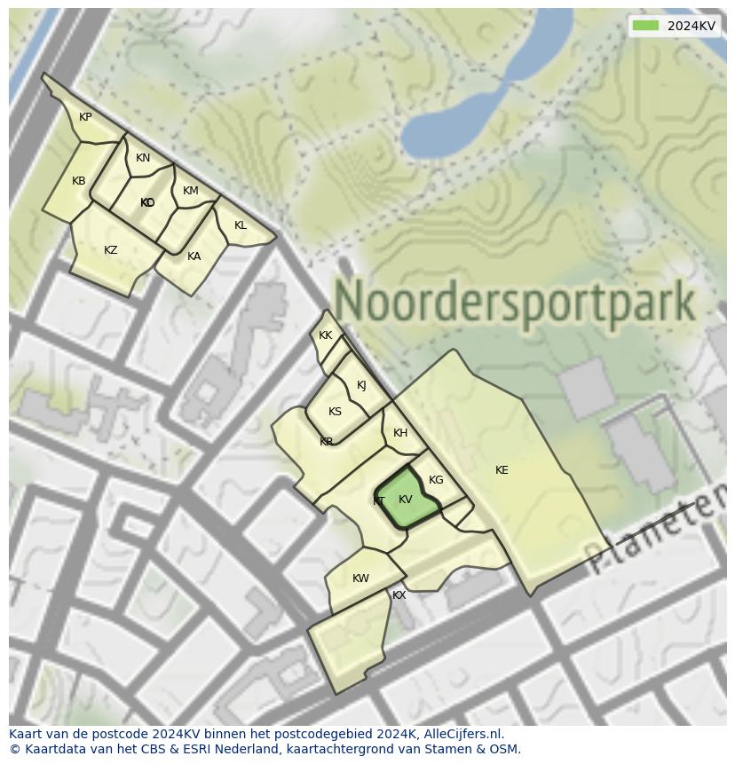 Afbeelding van het postcodegebied 2024 KV op de kaart.