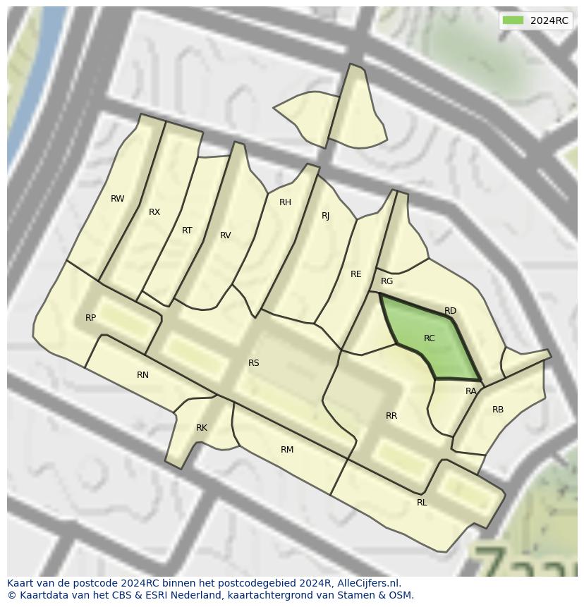 Afbeelding van het postcodegebied 2024 RC op de kaart.