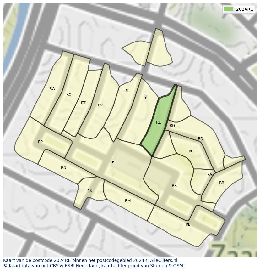 Afbeelding van het postcodegebied 2024 RE op de kaart.