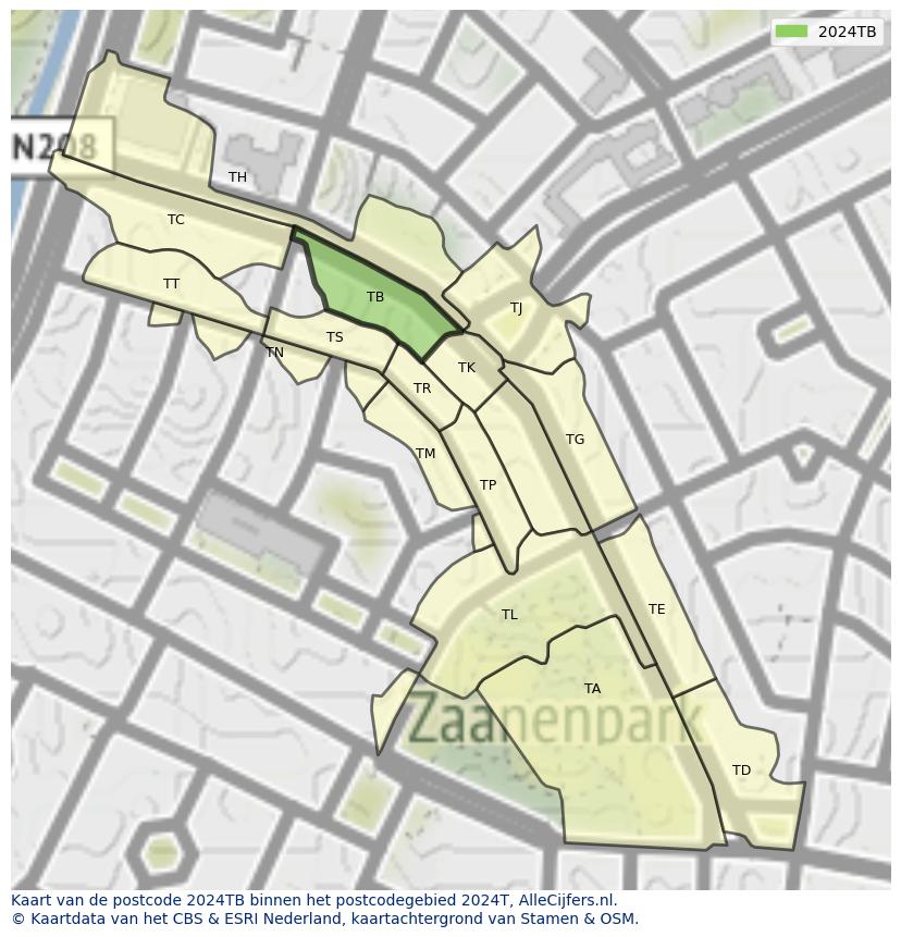 Afbeelding van het postcodegebied 2024 TB op de kaart.