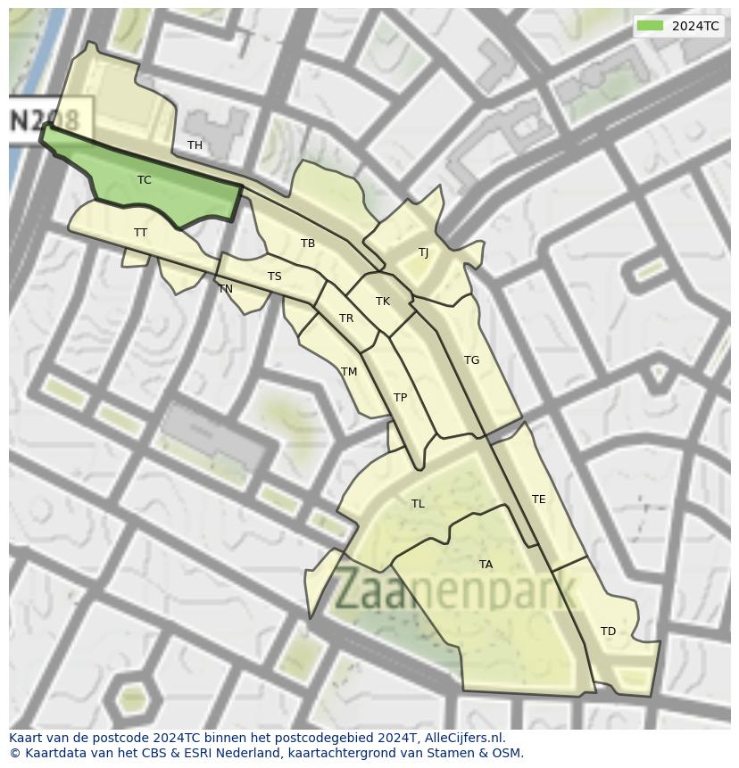 Afbeelding van het postcodegebied 2024 TC op de kaart.