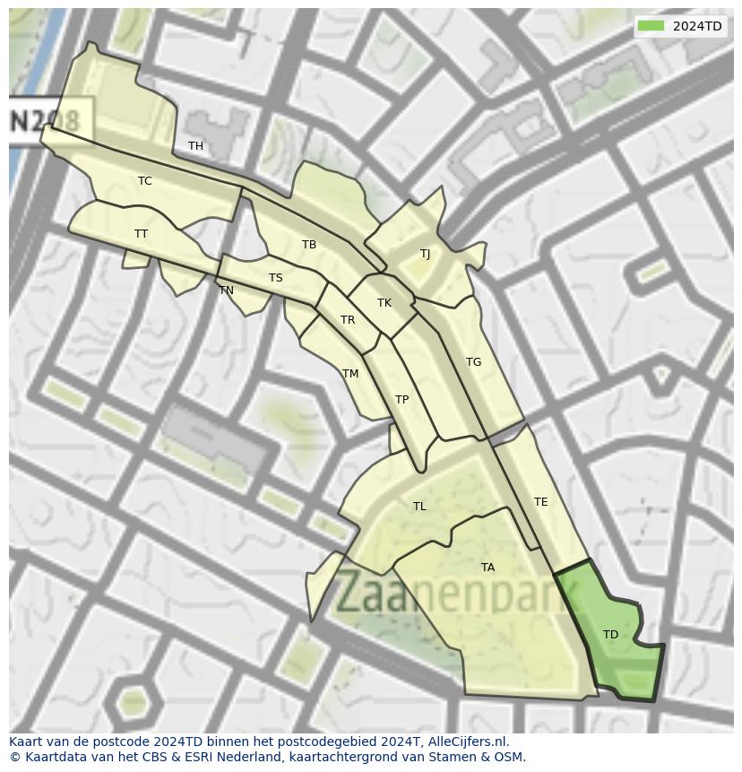 Afbeelding van het postcodegebied 2024 TD op de kaart.