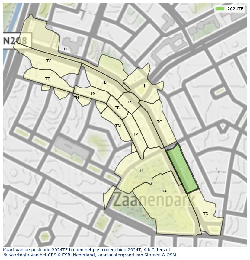 Afbeelding van het postcodegebied 2024 TE op de kaart.