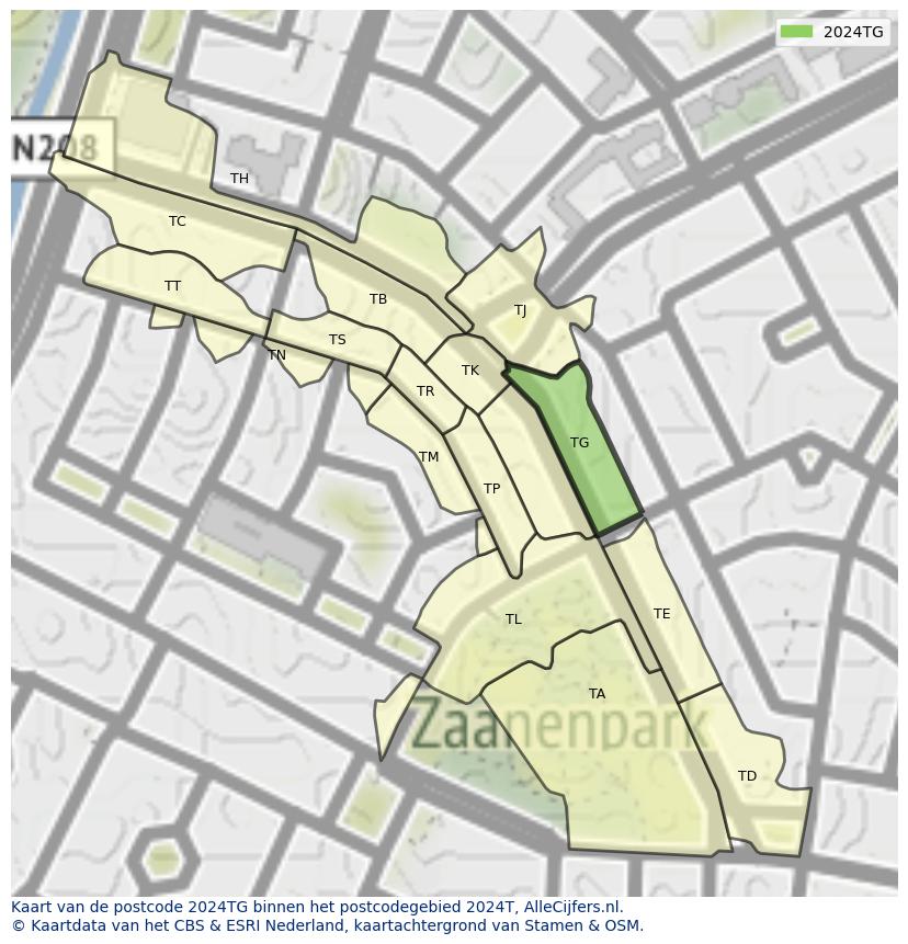 Afbeelding van het postcodegebied 2024 TG op de kaart.