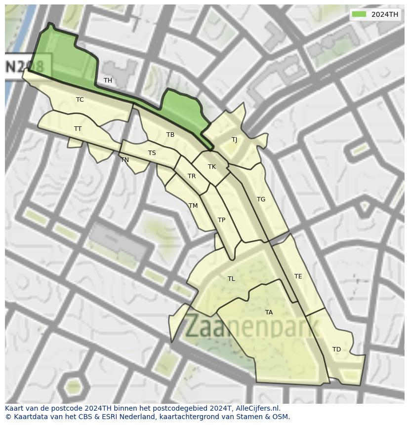 Afbeelding van het postcodegebied 2024 TH op de kaart.