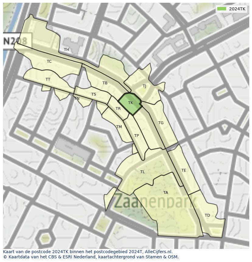 Afbeelding van het postcodegebied 2024 TK op de kaart.