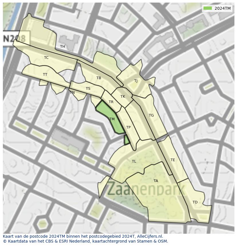 Afbeelding van het postcodegebied 2024 TM op de kaart.