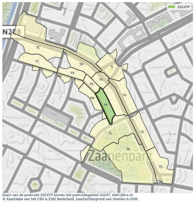 Afbeelding van het postcodegebied 2024 TP op de kaart.