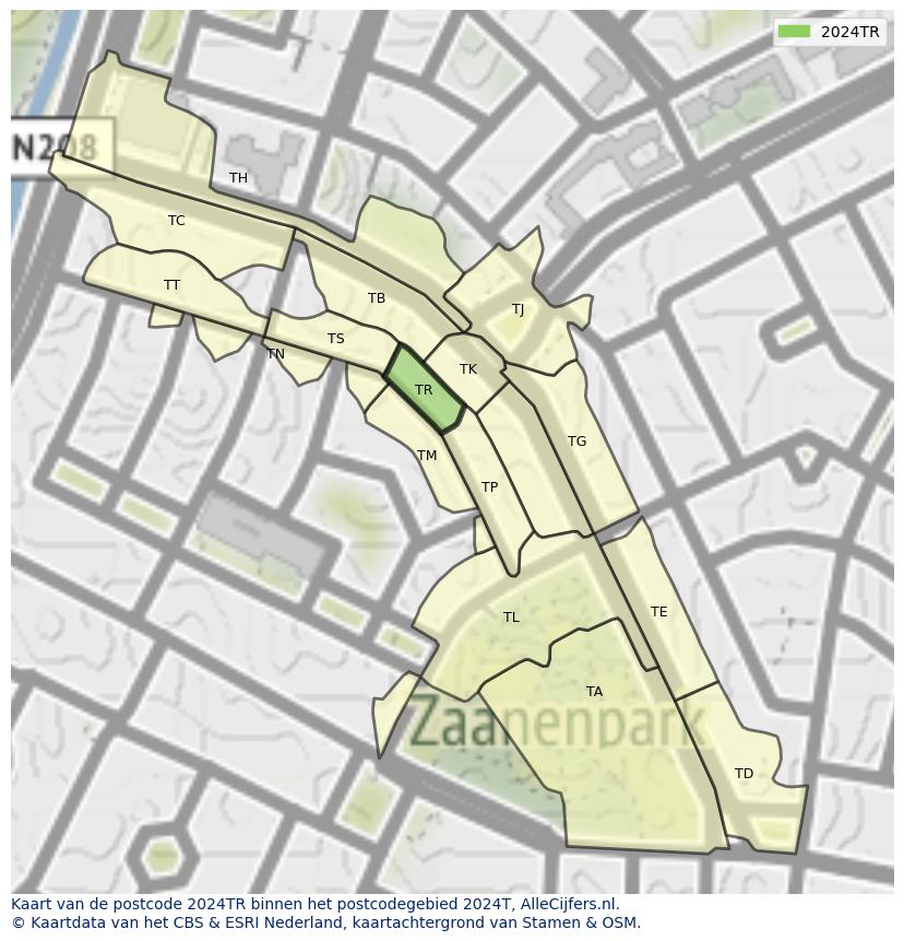 Afbeelding van het postcodegebied 2024 TR op de kaart.
