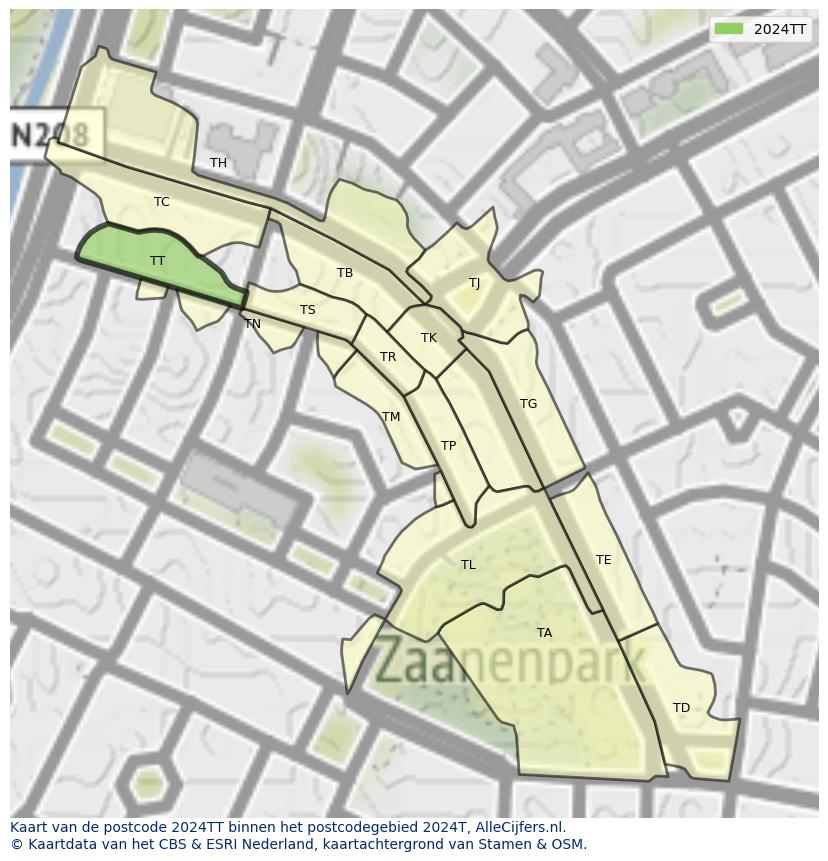 Afbeelding van het postcodegebied 2024 TT op de kaart.