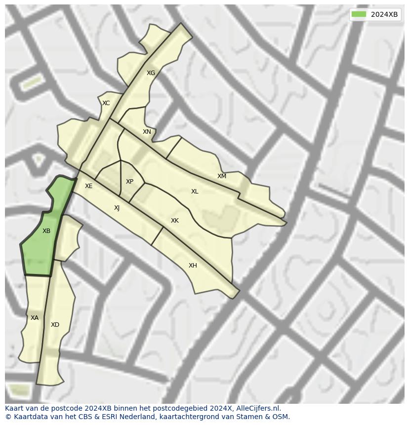 Afbeelding van het postcodegebied 2024 XB op de kaart.