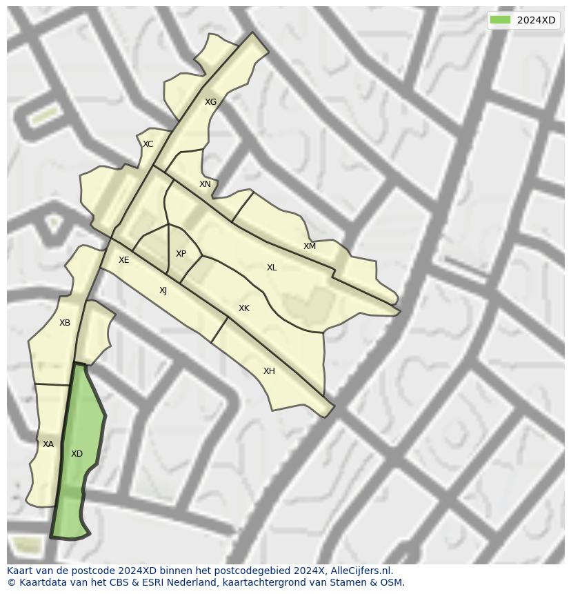 Afbeelding van het postcodegebied 2024 XD op de kaart.