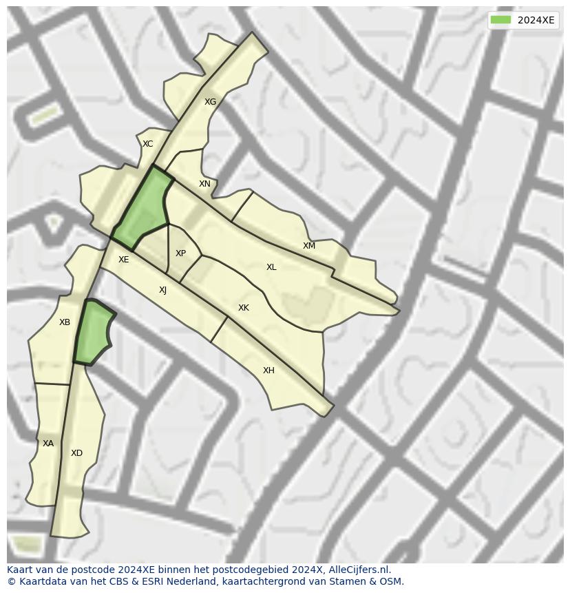 Afbeelding van het postcodegebied 2024 XE op de kaart.