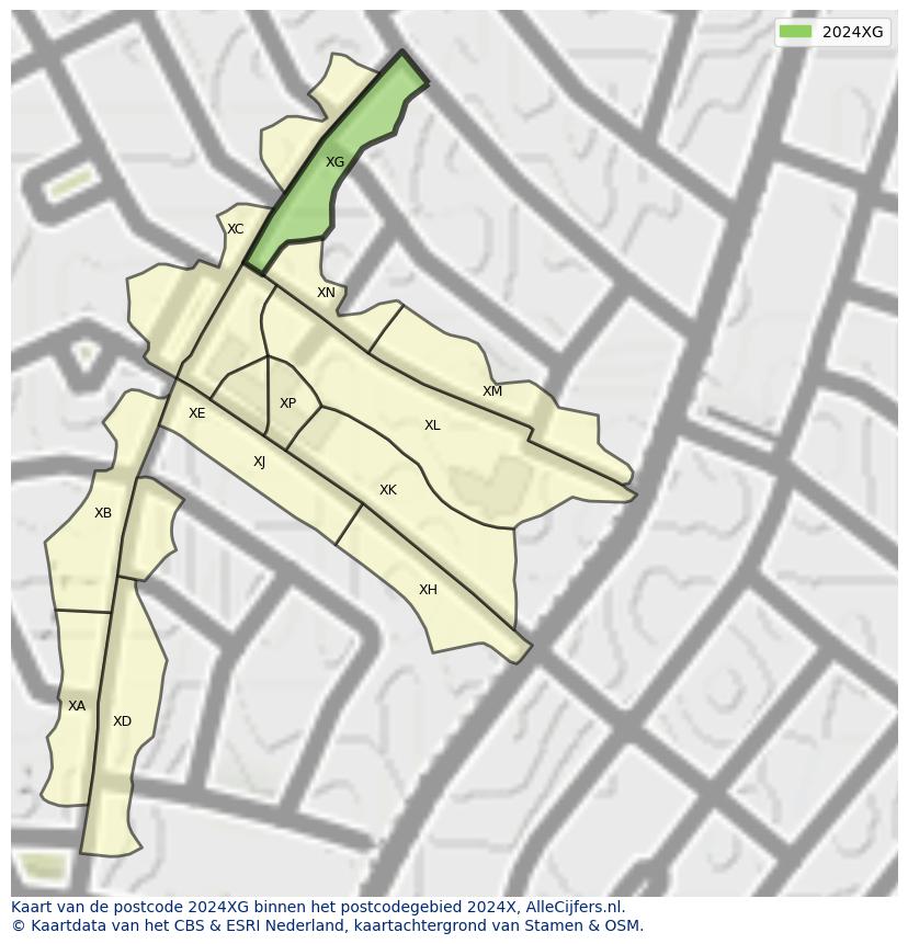 Afbeelding van het postcodegebied 2024 XG op de kaart.