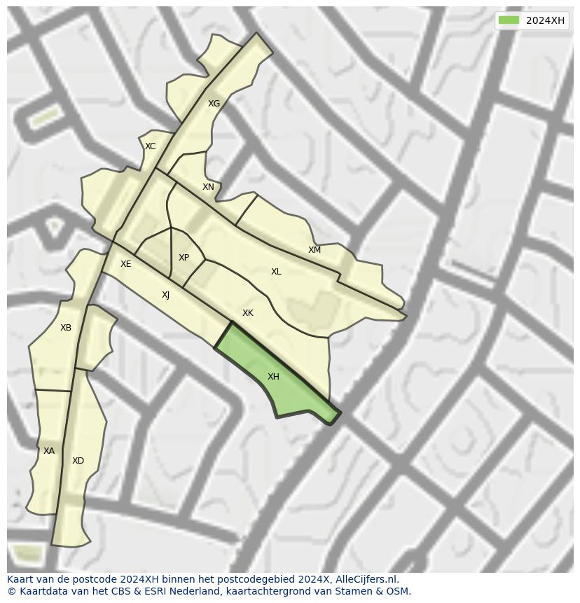 Afbeelding van het postcodegebied 2024 XH op de kaart.