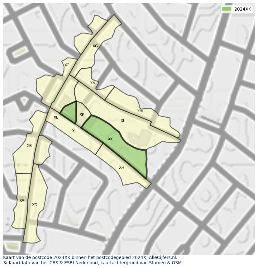 Afbeelding van het postcodegebied 2024 XK op de kaart.