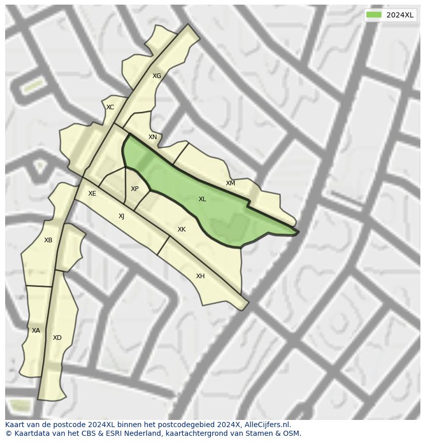 Afbeelding van het postcodegebied 2024 XL op de kaart.