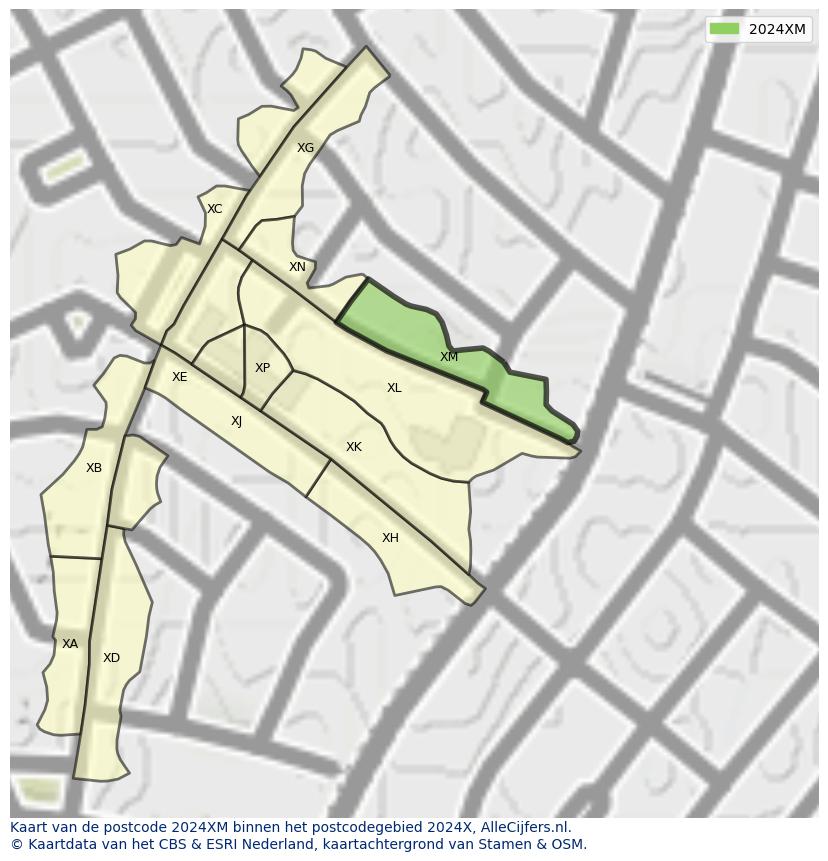 Afbeelding van het postcodegebied 2024 XM op de kaart.