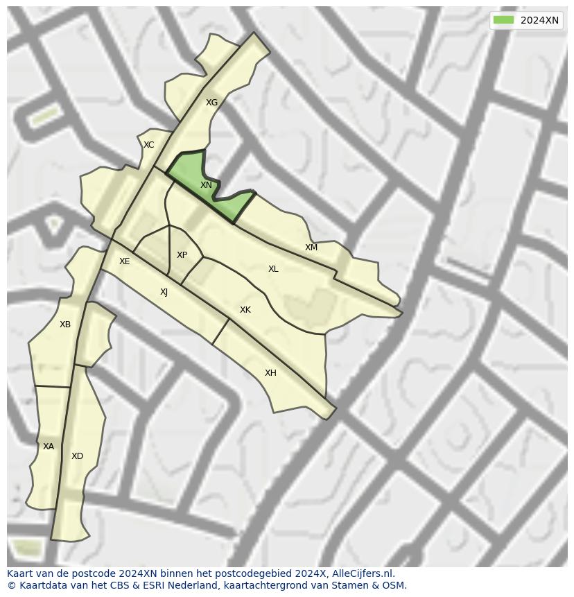 Afbeelding van het postcodegebied 2024 XN op de kaart.