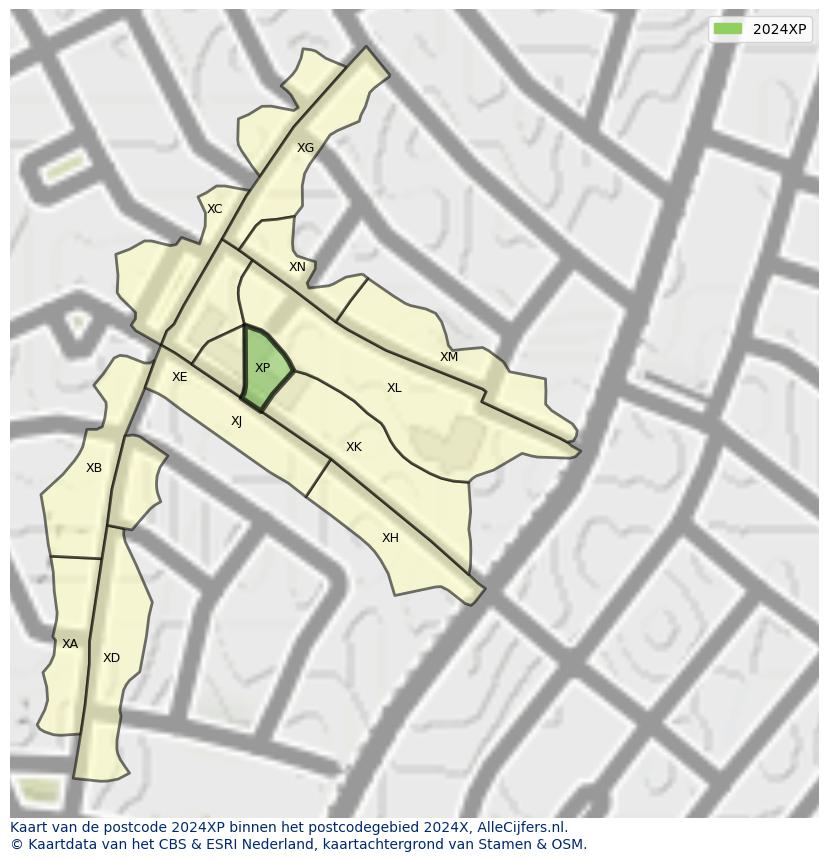 Afbeelding van het postcodegebied 2024 XP op de kaart.