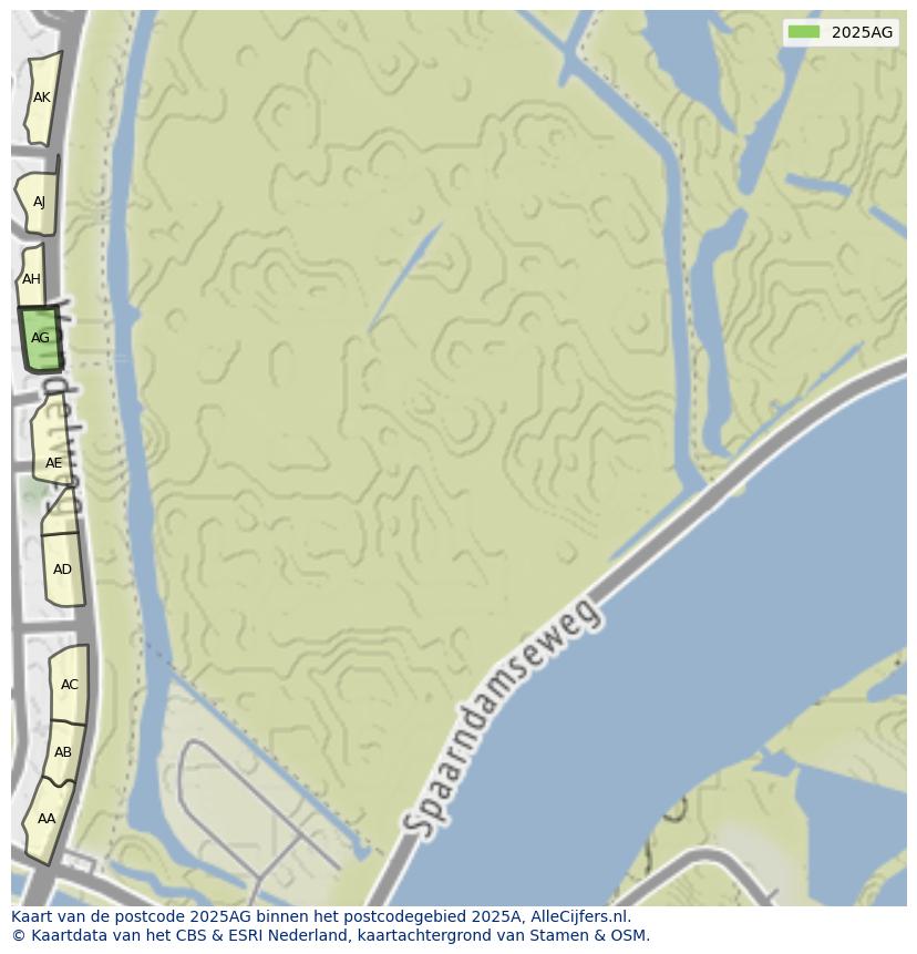 Afbeelding van het postcodegebied 2025 AG op de kaart.