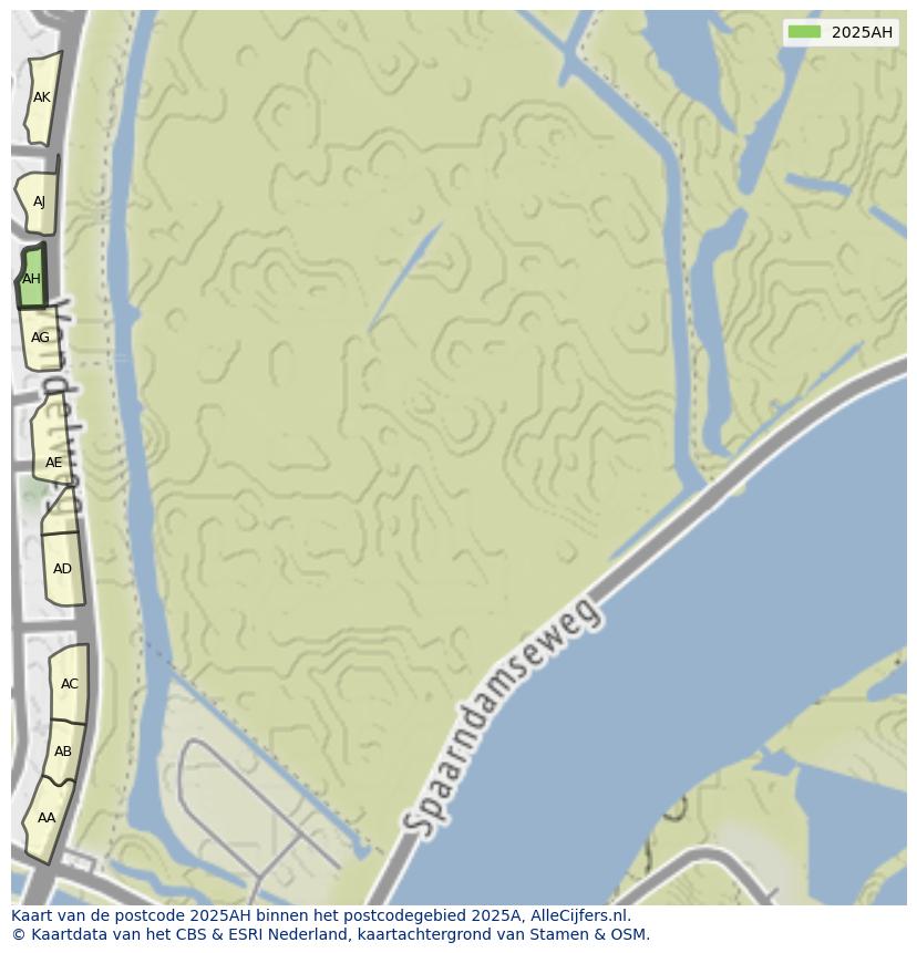 Afbeelding van het postcodegebied 2025 AH op de kaart.