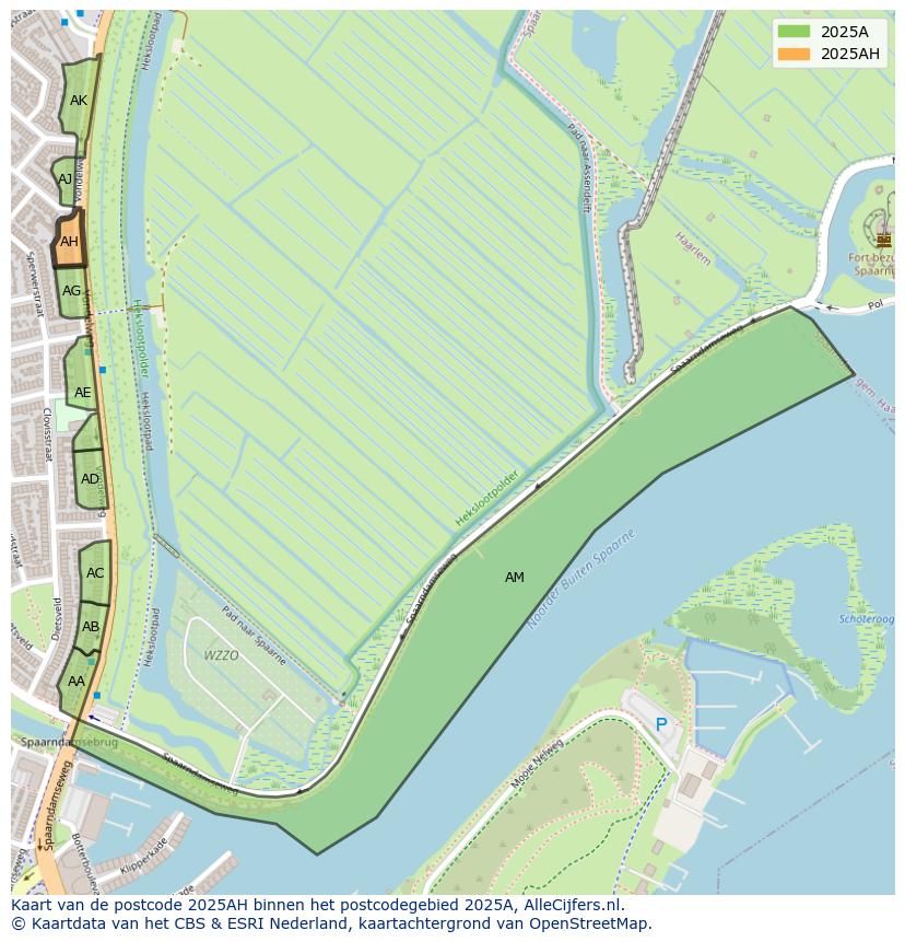 Afbeelding van het postcodegebied 2025 AH op de kaart.