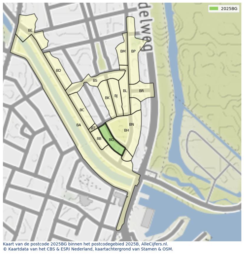 Afbeelding van het postcodegebied 2025 BG op de kaart.