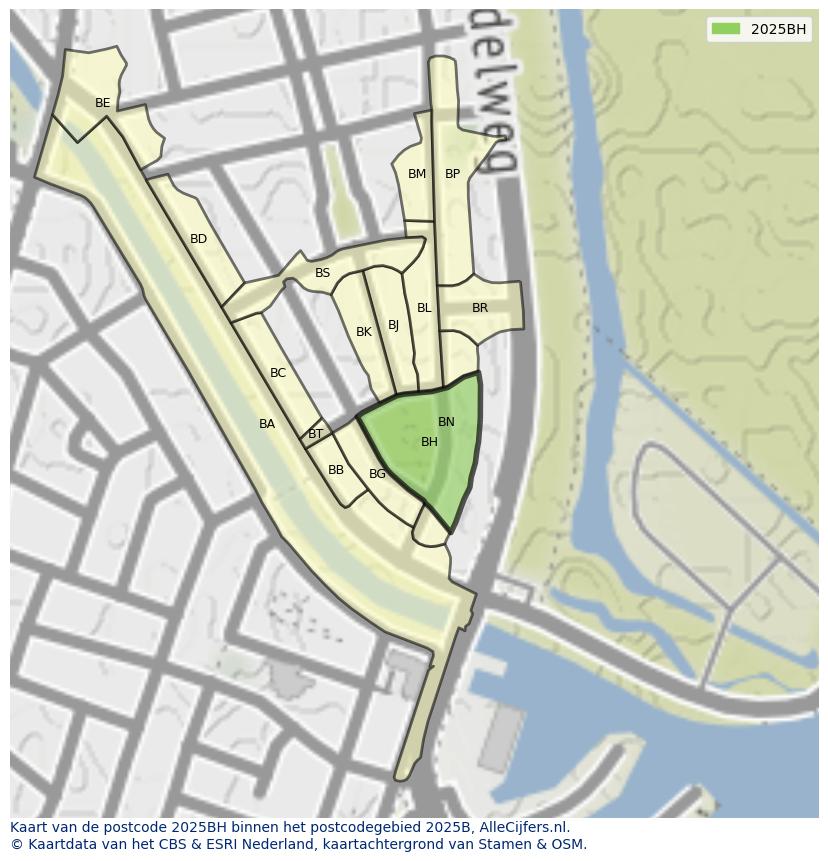 Afbeelding van het postcodegebied 2025 BH op de kaart.