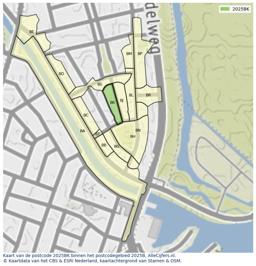 Afbeelding van het postcodegebied 2025 BK op de kaart.