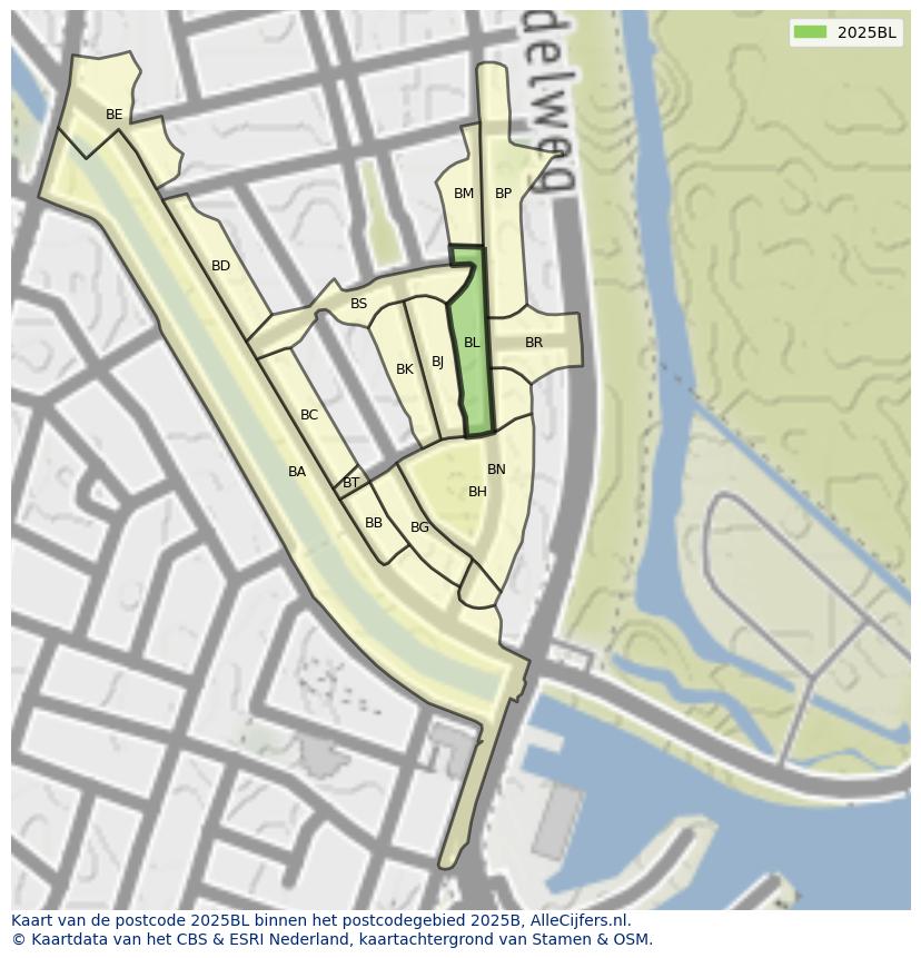 Afbeelding van het postcodegebied 2025 BL op de kaart.