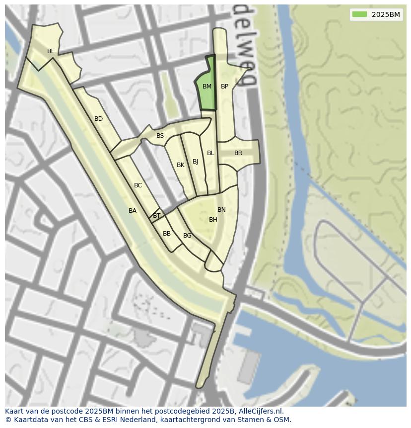 Afbeelding van het postcodegebied 2025 BM op de kaart.