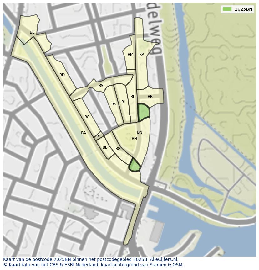 Afbeelding van het postcodegebied 2025 BN op de kaart.