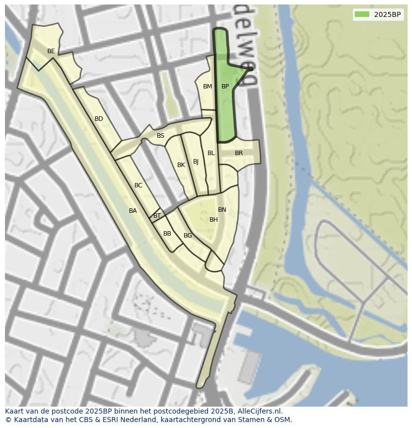 Afbeelding van het postcodegebied 2025 BP op de kaart.
