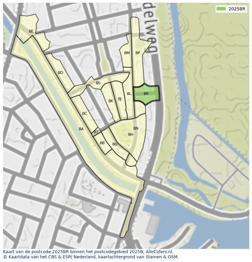 Afbeelding van het postcodegebied 2025 BR op de kaart.