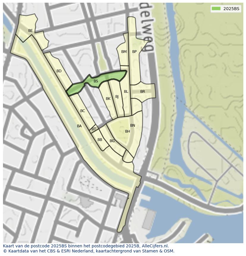 Afbeelding van het postcodegebied 2025 BS op de kaart.