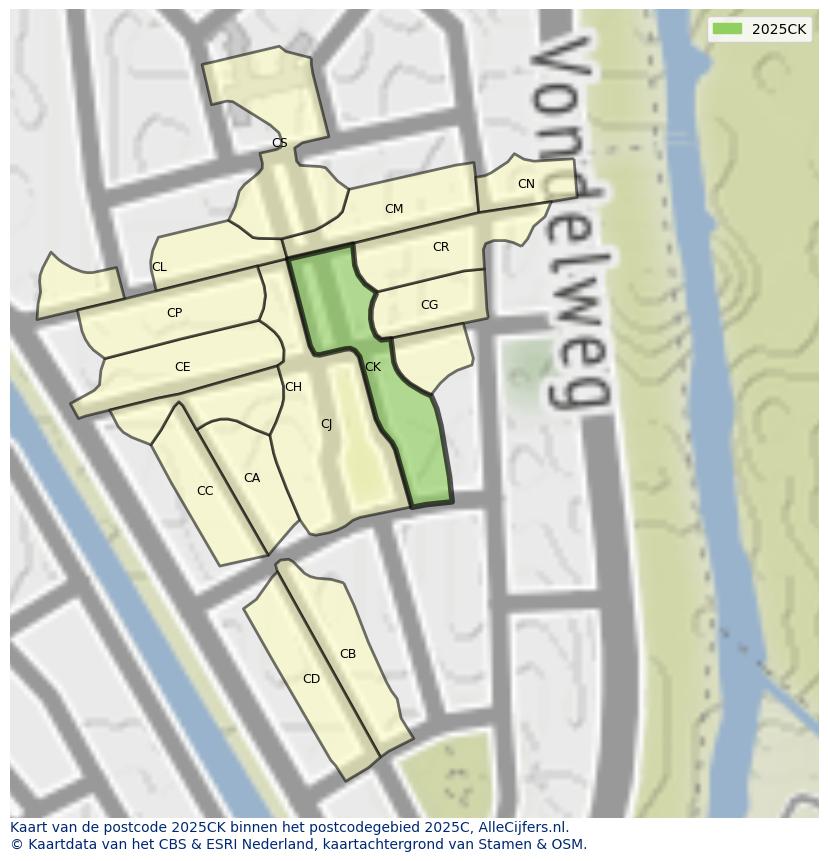 Afbeelding van het postcodegebied 2025 CK op de kaart.