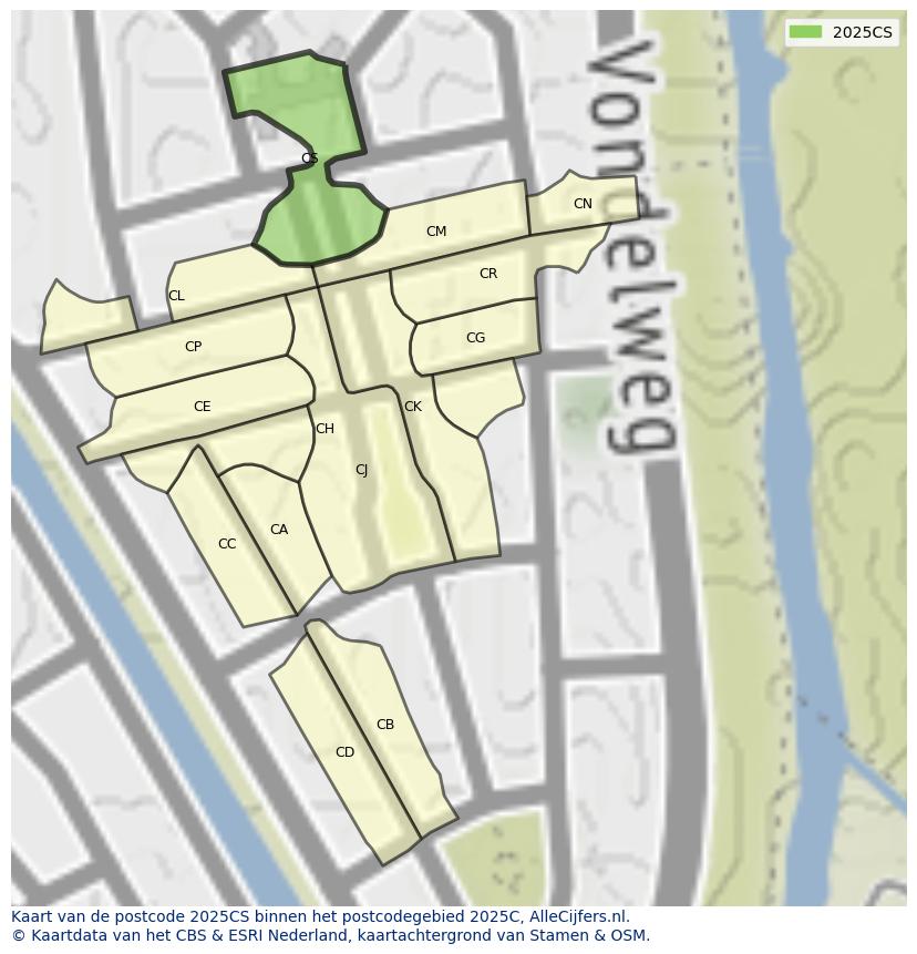 Afbeelding van het postcodegebied 2025 CS op de kaart.