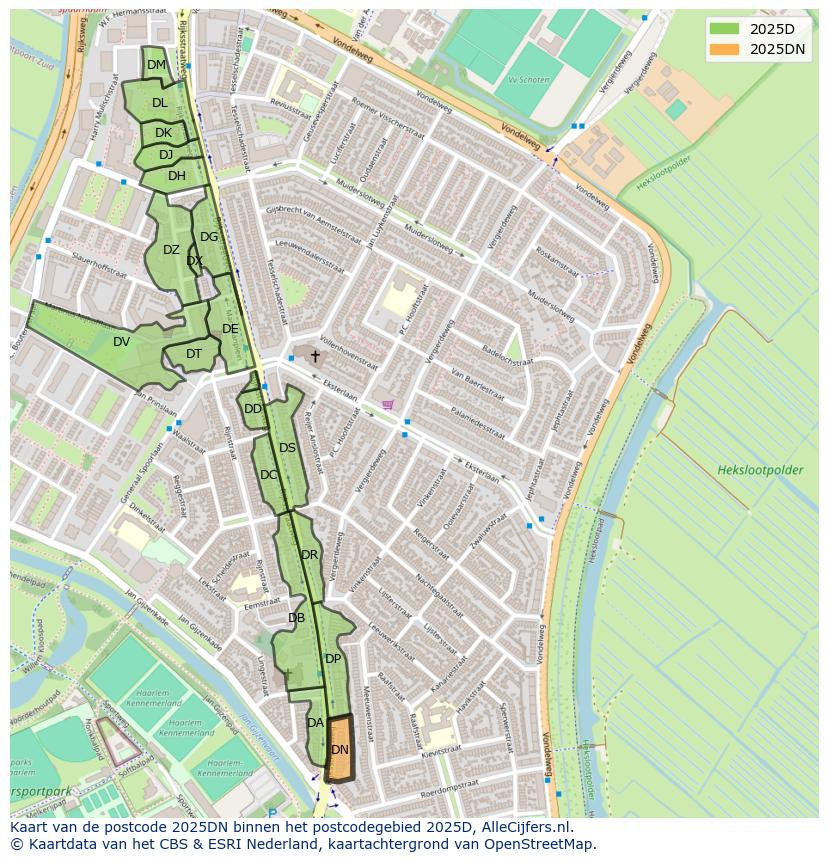 Afbeelding van het postcodegebied 2025 DN op de kaart.