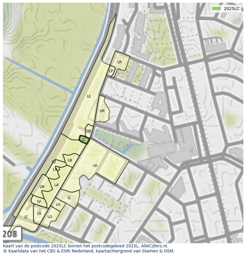 Afbeelding van het postcodegebied 2025 LC op de kaart.