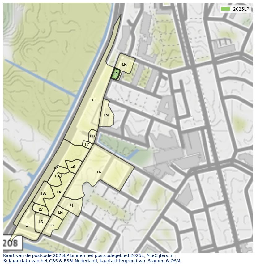 Afbeelding van het postcodegebied 2025 LP op de kaart.