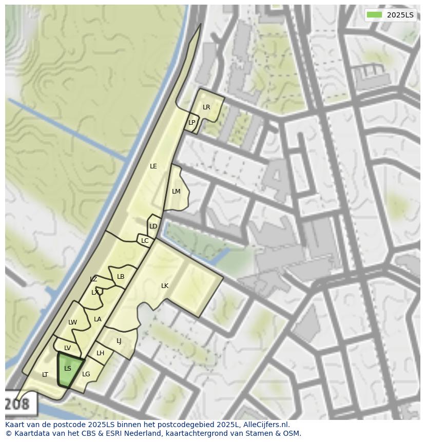 Afbeelding van het postcodegebied 2025 LS op de kaart.