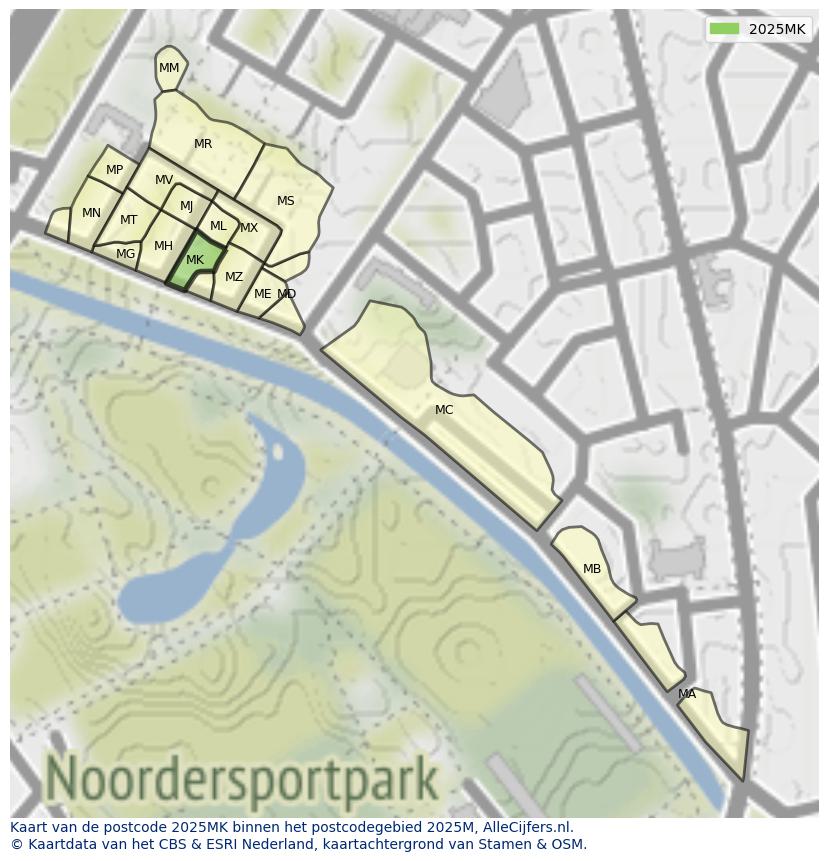 Afbeelding van het postcodegebied 2025 MK op de kaart.