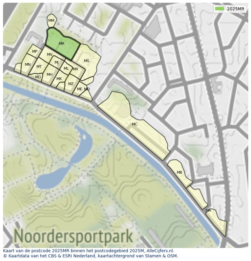 Afbeelding van het postcodegebied 2025 MR op de kaart.