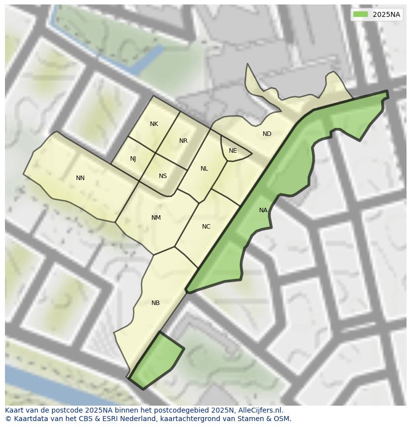 Afbeelding van het postcodegebied 2025 NA op de kaart.