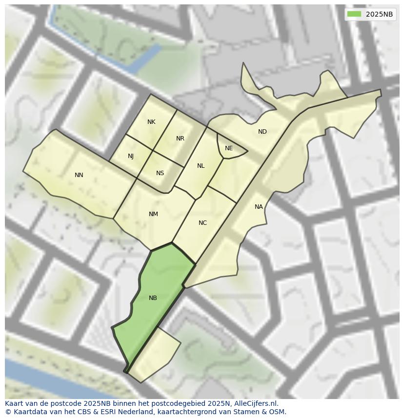 Afbeelding van het postcodegebied 2025 NB op de kaart.