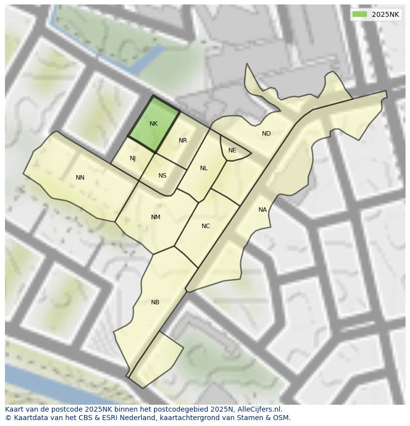Afbeelding van het postcodegebied 2025 NK op de kaart.