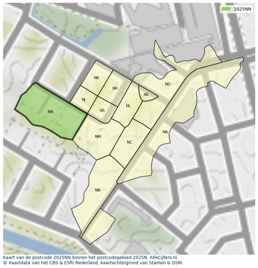 Afbeelding van het postcodegebied 2025 NN op de kaart.