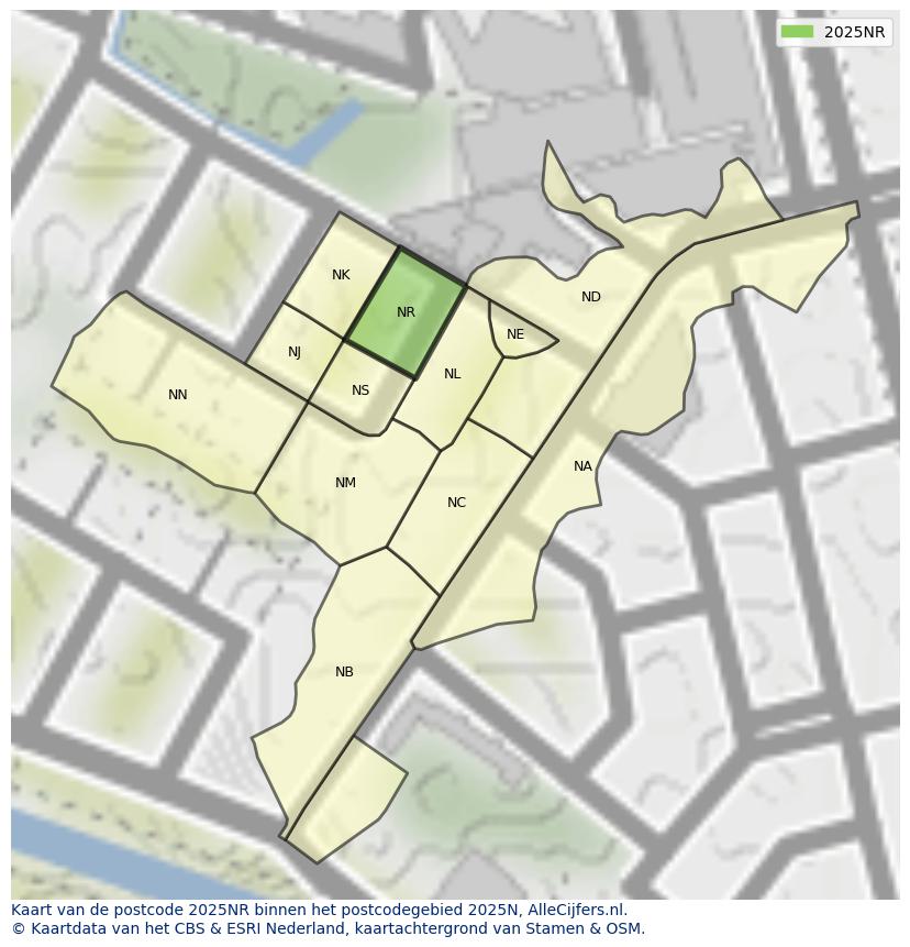 Afbeelding van het postcodegebied 2025 NR op de kaart.