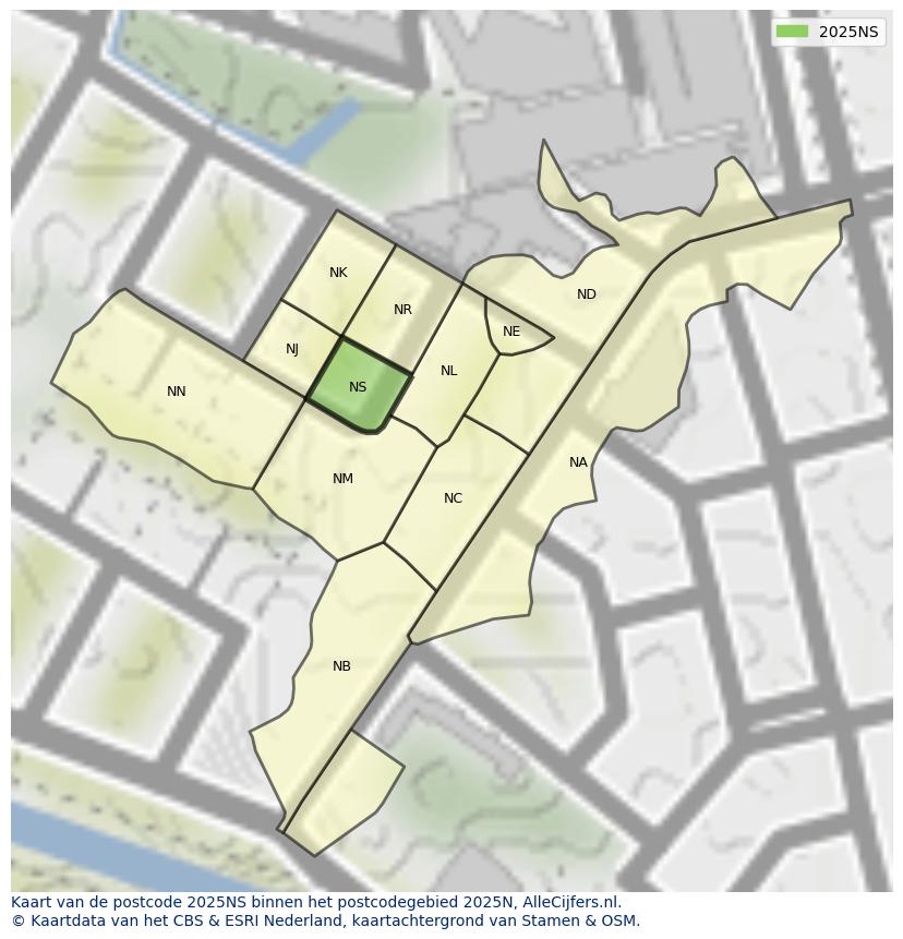 Afbeelding van het postcodegebied 2025 NS op de kaart.